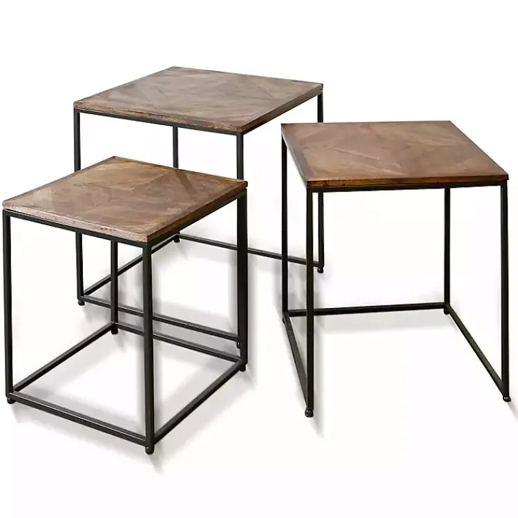 Accent & End Tables-Kirklands Home Diamond Wood Top Nesting Accent Tables, Set of 3 Brown