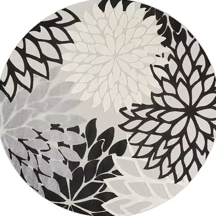 Outdoor Rugs-Kirklands Home Gray Floral Burst Round Outdoor Area Rug