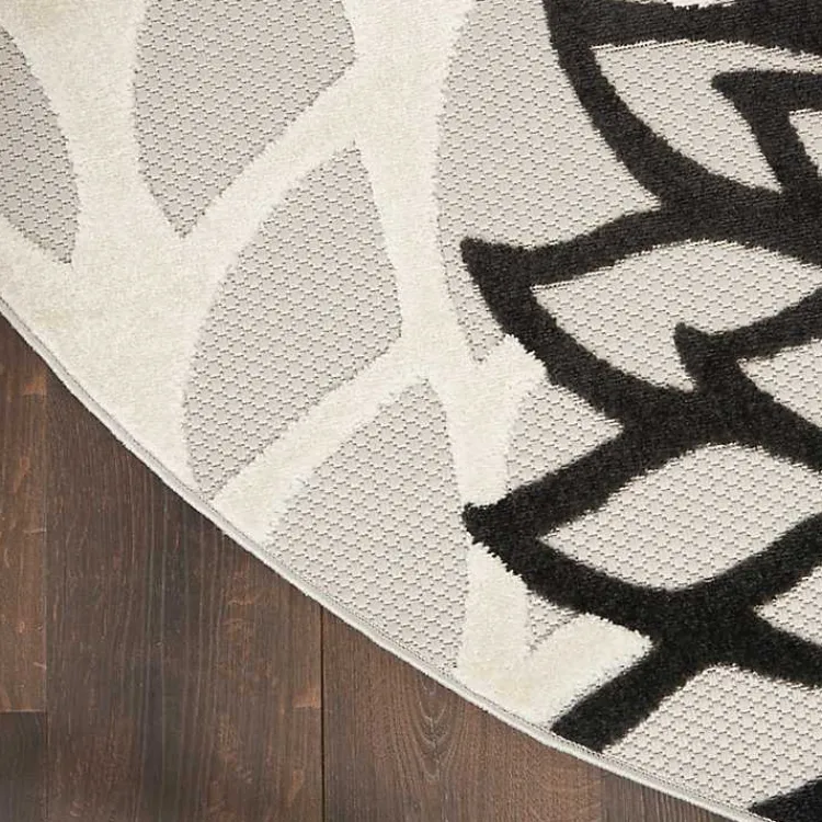 Outdoor Rugs-Kirklands Home Gray Floral Burst Round Outdoor Area Rug