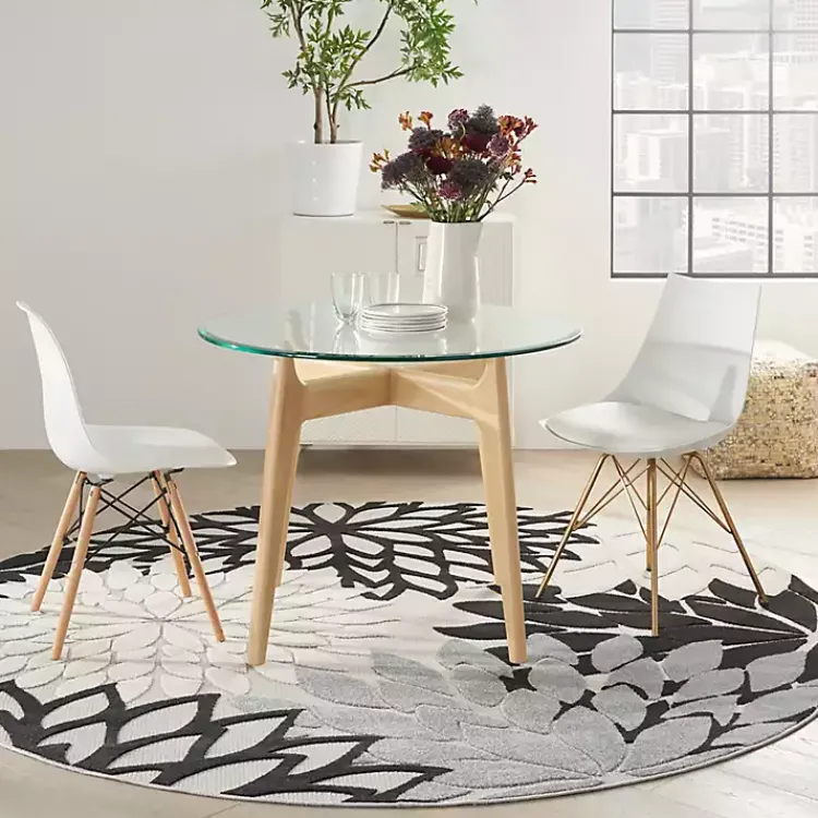 Outdoor Rugs-Kirklands Home Gray Floral Burst Round Outdoor Area Rug