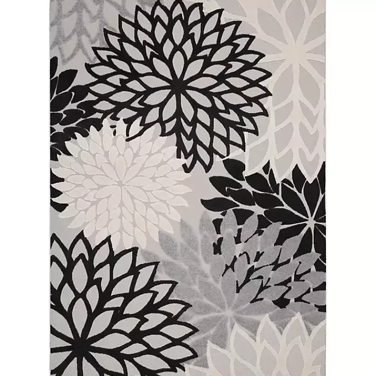 Outdoor Rugs-Kirklands Home Black and White Floral Outdoor Area Rug, 7x10