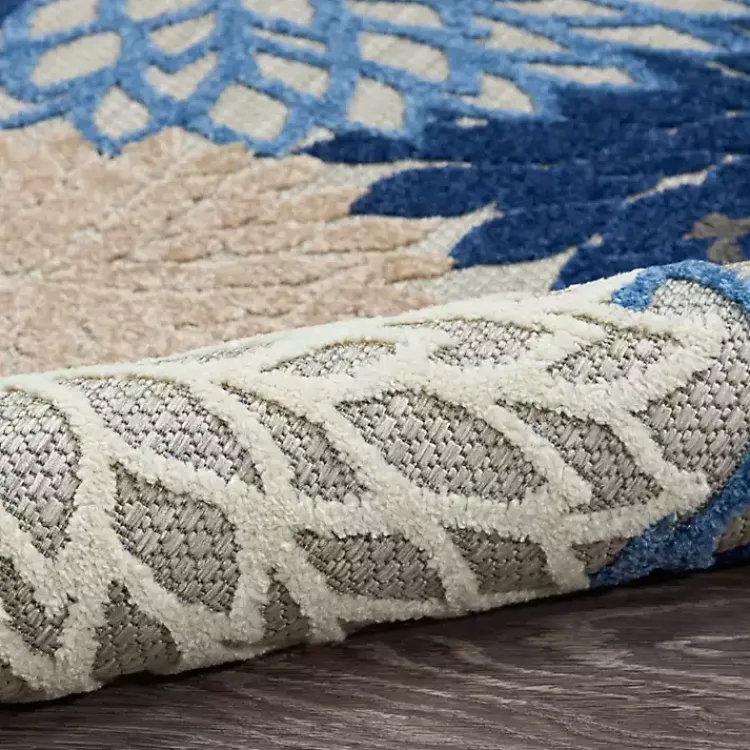 Outdoor Rugs-Kirklands Home Blue Floral Burst Round Outdoor Area Rug, 5x5