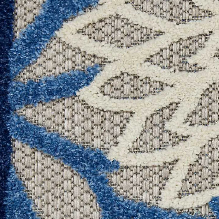 Outdoor Rugs-Kirklands Home Blue Floral Burst Round Outdoor Area Rug, 7x7