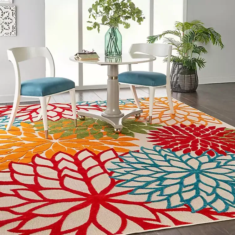 Outdoor Rugs-Kirklands Home Red Bright Floral Burst Outdoor Area Rug, 7x10