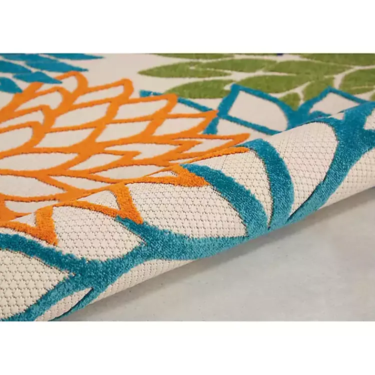 Outdoor Rugs-Kirklands Home Tangerine Floral Burst Round Outdoor Area Rug