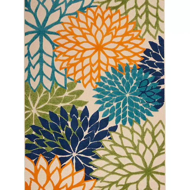 Outdoor Rugs-Kirklands Home Orange Bright Floral Burst Outdoor Area Rug, 5x7