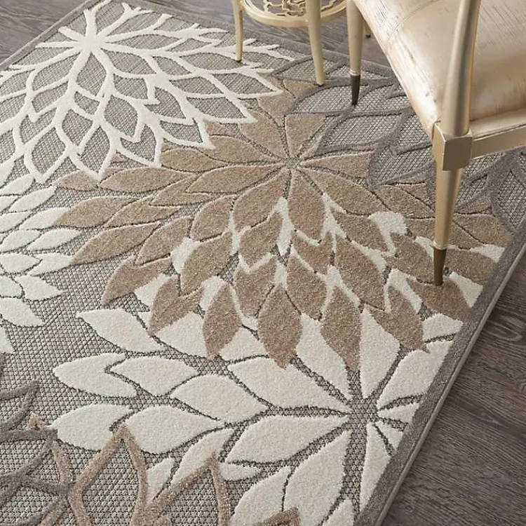 Outdoor Rugs-Kirklands Home Neutral Floral Burst Outdoor Area Rug, 5x7