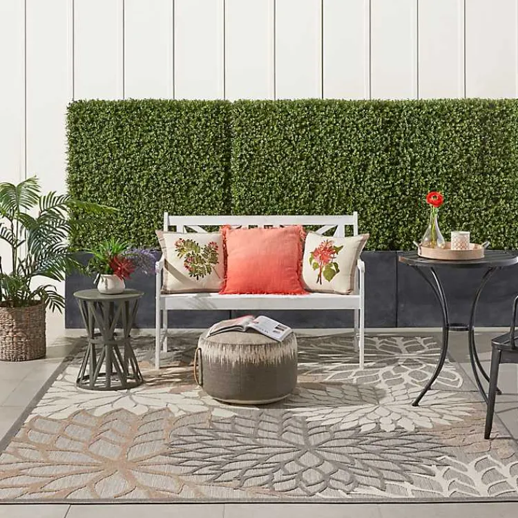 Outdoor Rugs-Kirklands Home Neutral Floral Burst Outdoor Area Rug, 7x10