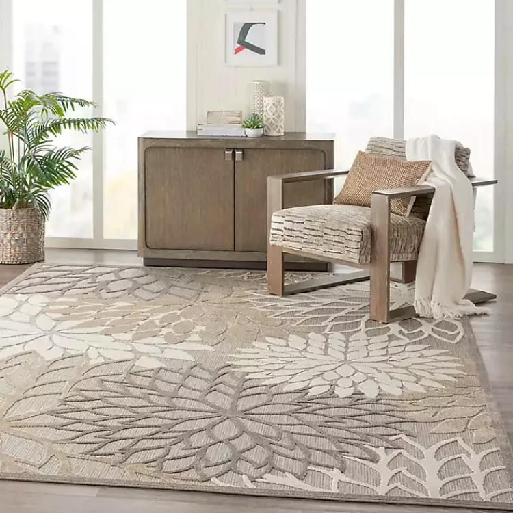 Outdoor Rugs-Kirklands Home Neutral Floral Burst Outdoor Area Rug, 7x10