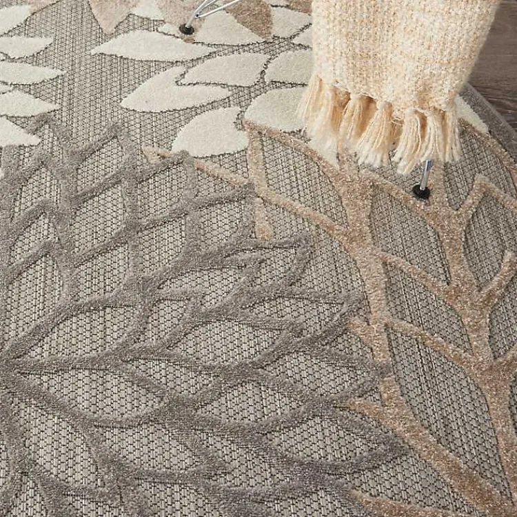 Outdoor Rugs-Kirklands Home Neutral Floral Burst Outdoor Round Area Rug, 5 ft.