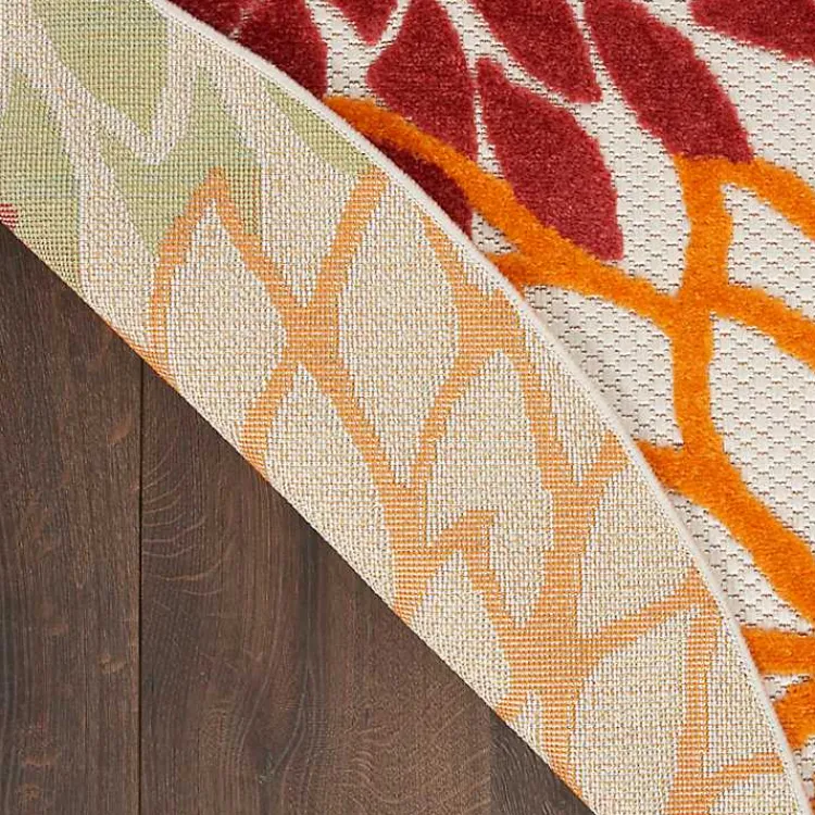 Outdoor Rugs-Kirklands Home Red Floral Burst Outdoor Round Area Rug, 5 ft.