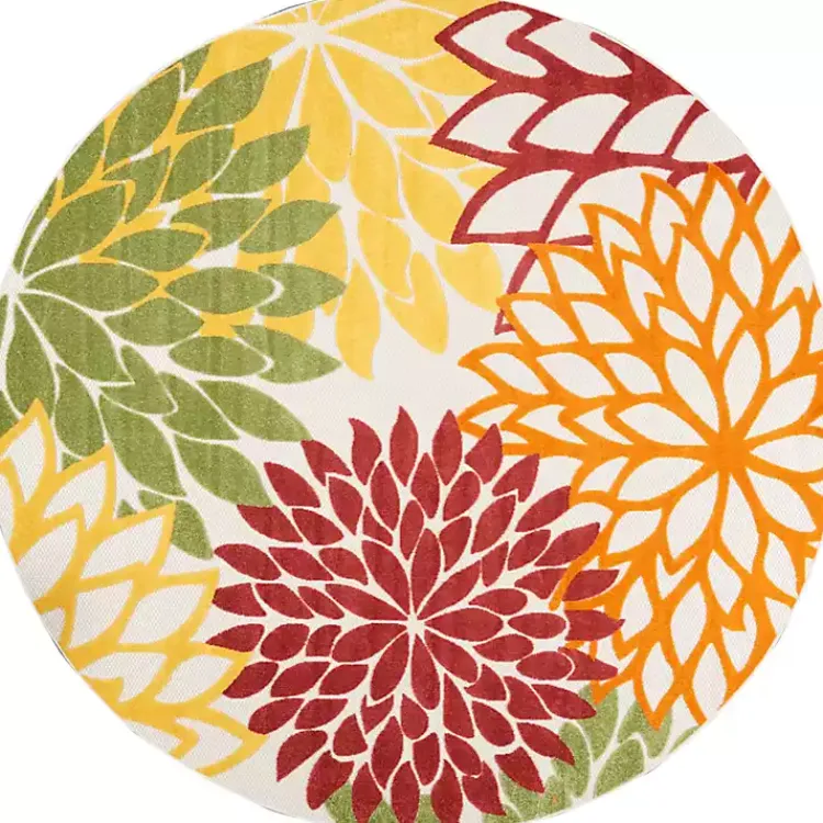 Outdoor Rugs-Kirklands Home Red Floral Burst Outdoor Round Area Rug, 7 ft.