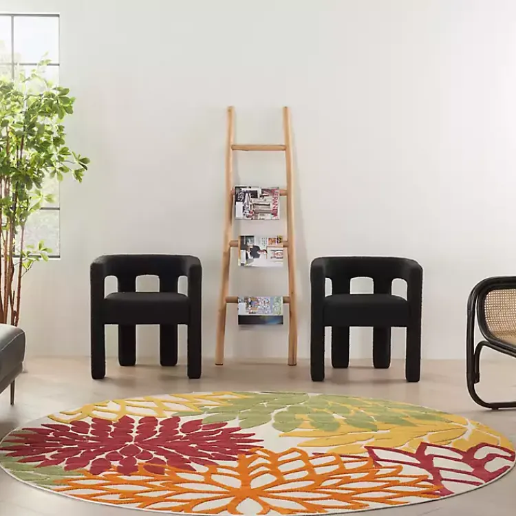 Outdoor Rugs-Kirklands Home Red Floral Burst Outdoor Round Area Rug, 7 ft.