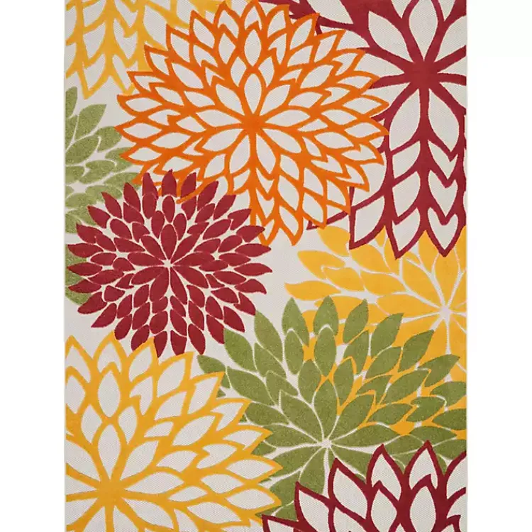 Outdoor Rugs-Kirklands Home Red Floral Burst Outdoor Area Rug, 7x10