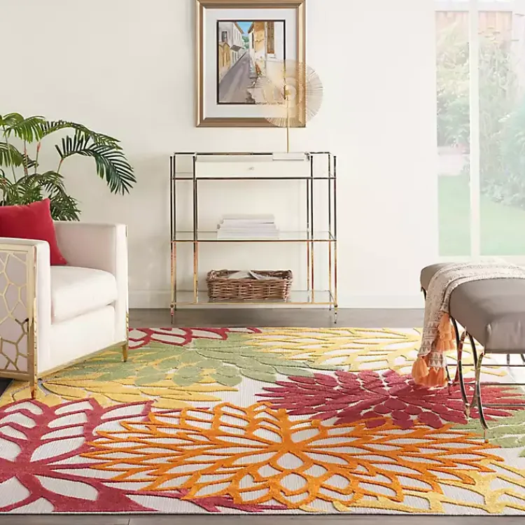 Outdoor Rugs-Kirklands Home Red Floral Burst Outdoor Area Rug, 7x10