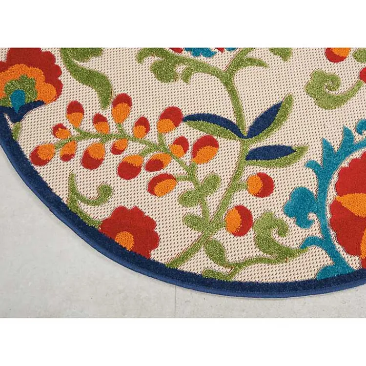 Outdoor Rugs-Kirklands Home Abstract Floral Outdoor Round Area Rug, 5 ft. Multi