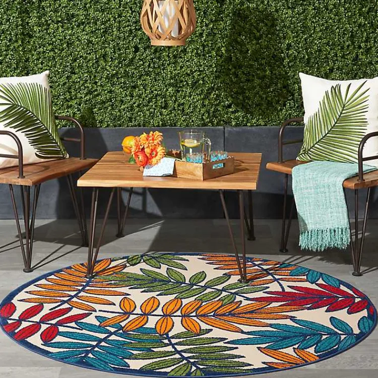 Outdoor Rugs-Kirklands Home Bright Branches Round Outdoor Area Rug, 5x5