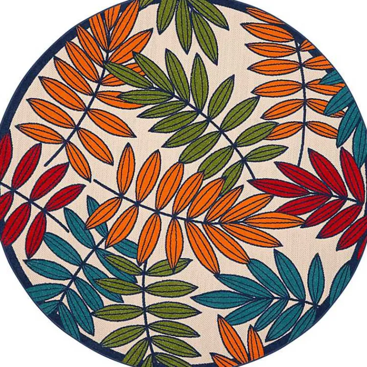 Outdoor Rugs-Kirklands Home Bright Branches Round Outdoor Area Rug, 7x7