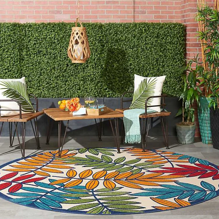 Outdoor Rugs-Kirklands Home Bright Branches Round Outdoor Area Rug, 7x7