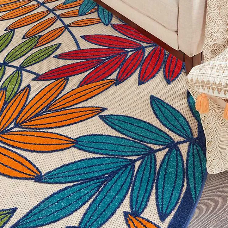 Outdoor Rugs-Kirklands Home Bright Branches Round Outdoor Area Rug, 7x7