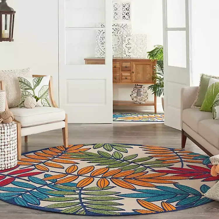 Outdoor Rugs-Kirklands Home Bright Branches Round Outdoor Area Rug, 7x7