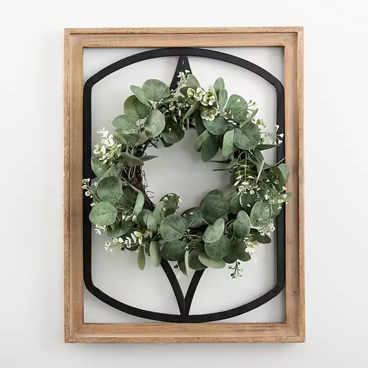 Wall Plaques-Kirklands Home Wood and Metal Framed Wreath Wall Plaque