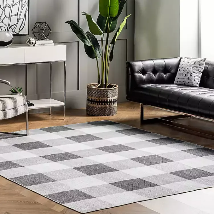 Area Rugs-Kirklands Home Gray Buffalo Plaid Washable Area Rug, 4x6