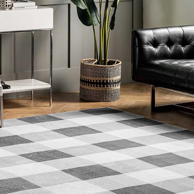 Area Rugs-Kirklands Home Gray Buffalo Plaid Washable Area Rug, 4x6