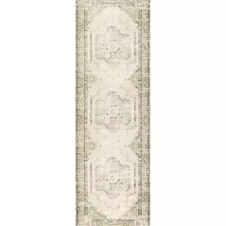 Area Rugs-Kirklands Home Gray Faded Medallion Washable Runner
