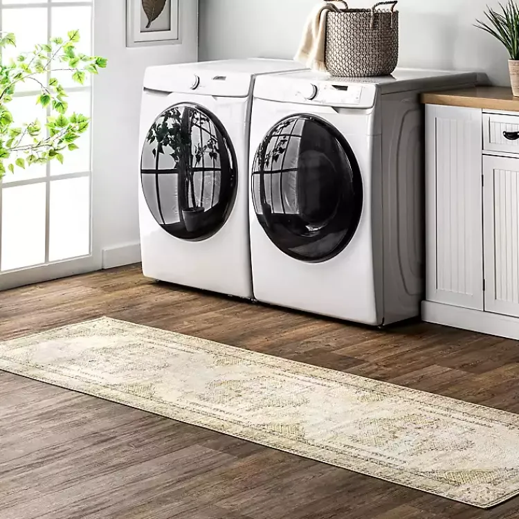 Area Rugs-Kirklands Home Gray Faded Medallion Washable Runner