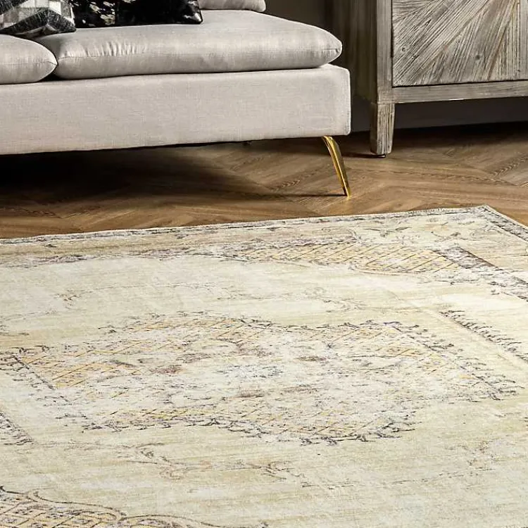 Area Rugs-Kirklands Home Gray Faded Medallion Washable Area Rug, 4x6