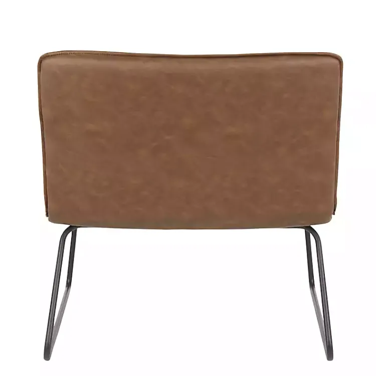 Accent Chairs-Kirklands Home Dark Faux Leather Sleigh Accent Chair Brown