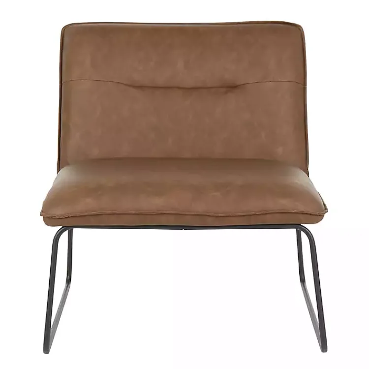 Accent Chairs-Kirklands Home Dark Faux Leather Sleigh Accent Chair Brown