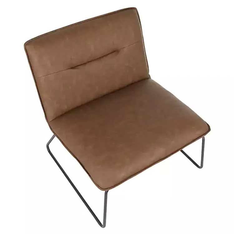 Accent Chairs-Kirklands Home Dark Faux Leather Sleigh Accent Chair Brown