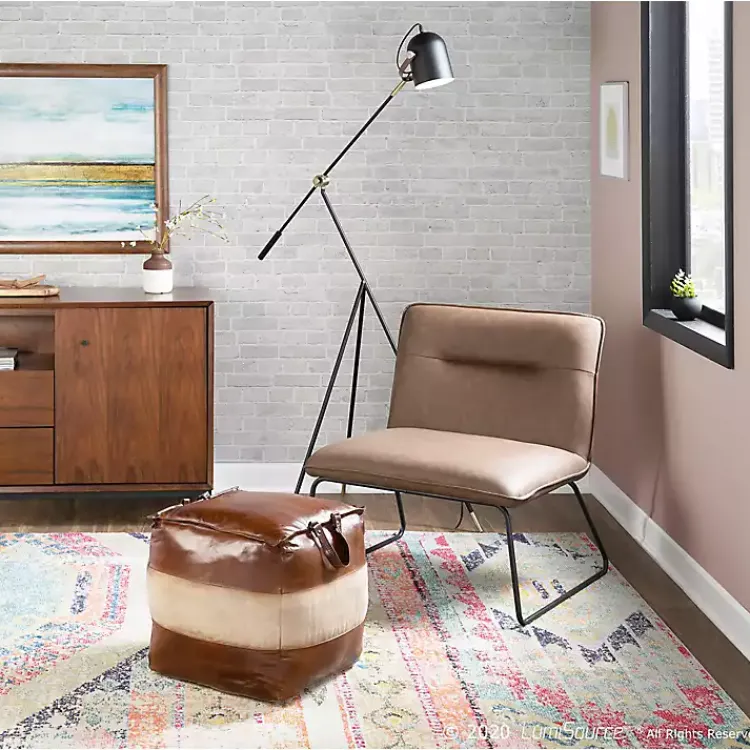 Accent Chairs-Kirklands Home Dark Faux Leather Sleigh Accent Chair Brown