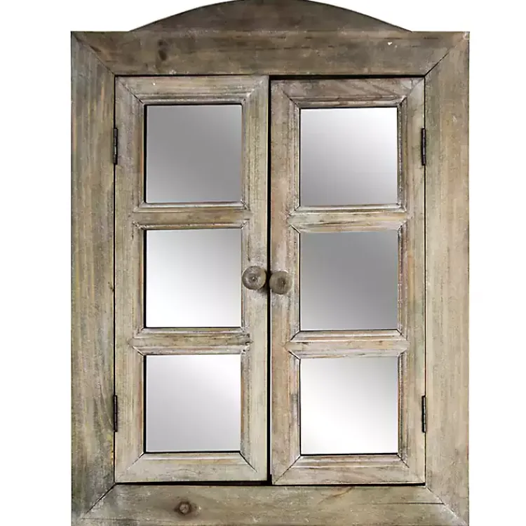 Decorative Mirrors-Kirklands Home Rustic Wooden Dual Window Shutter Wall Mirror