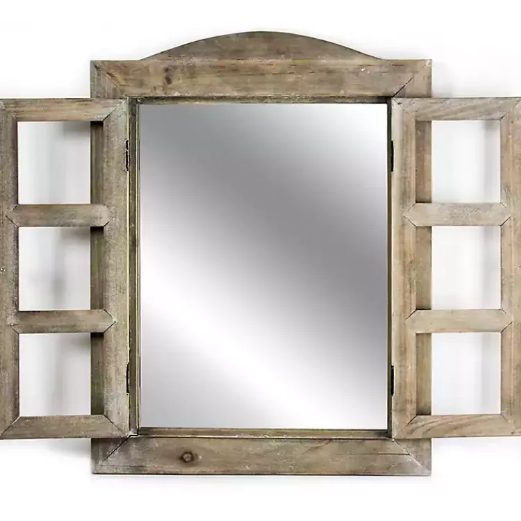 Decorative Mirrors-Kirklands Home Rustic Wooden Dual Window Shutter Wall Mirror