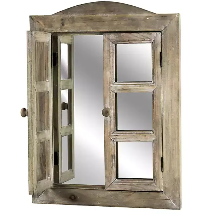 Decorative Mirrors-Kirklands Home Rustic Wooden Dual Window Shutter Wall Mirror