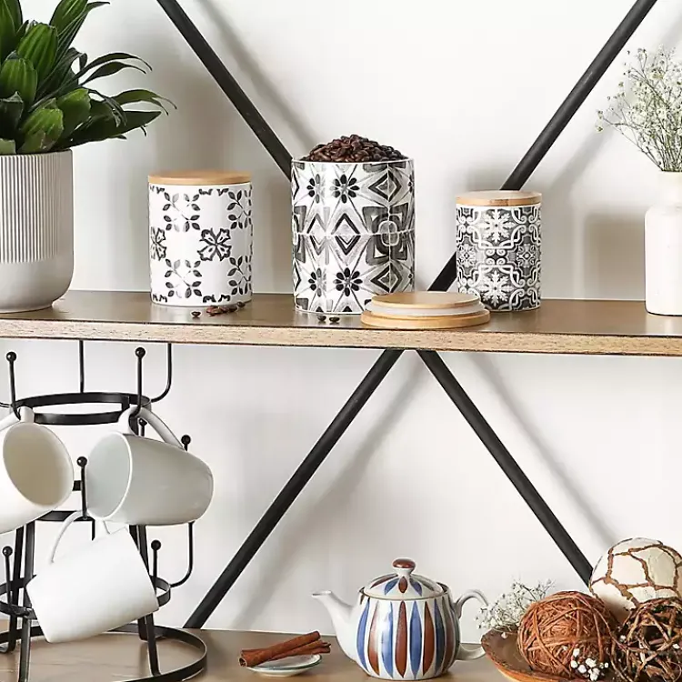 Kitchen Storage-Kirklands Home Charcoal Tile 3-pc. Bamboo Lid Jar Set