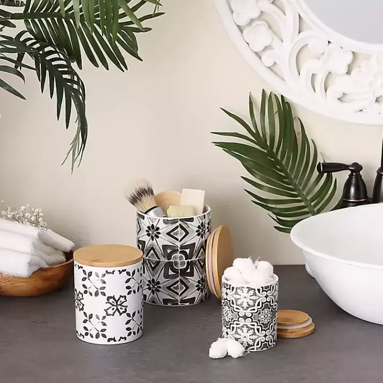 Kitchen Storage-Kirklands Home Charcoal Tile 3-pc. Bamboo Lid Jar Set