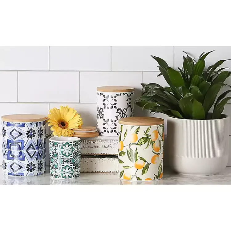 Kitchen Storage-Kirklands Home Charcoal Tile 3-pc. Bamboo Lid Jar Set