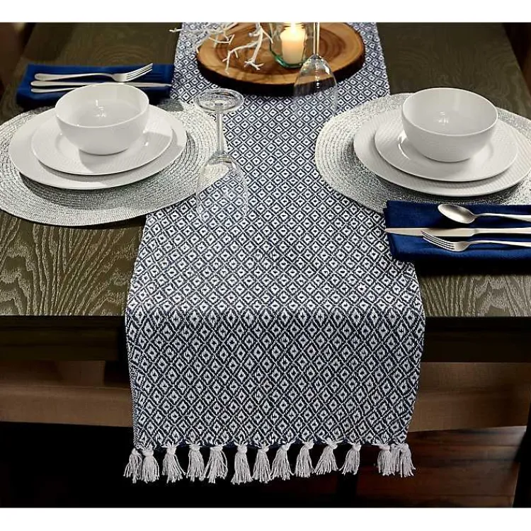 Table Linens-Kirklands Home Mini Diamond Fringe End Table Runner, 108 in. Blue