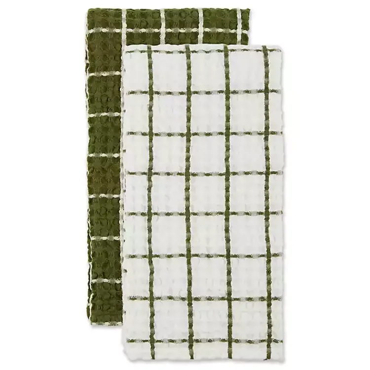 Kitchen Accessories-Kirklands Home Sage Windowpane Oversized Dish Towels, Set of 2 Green