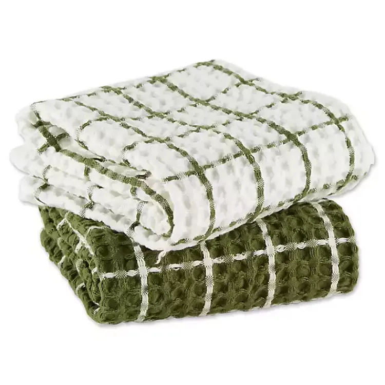 Kitchen Accessories-Kirklands Home Sage Windowpane Oversized Dish Towels, Set of 2 Green