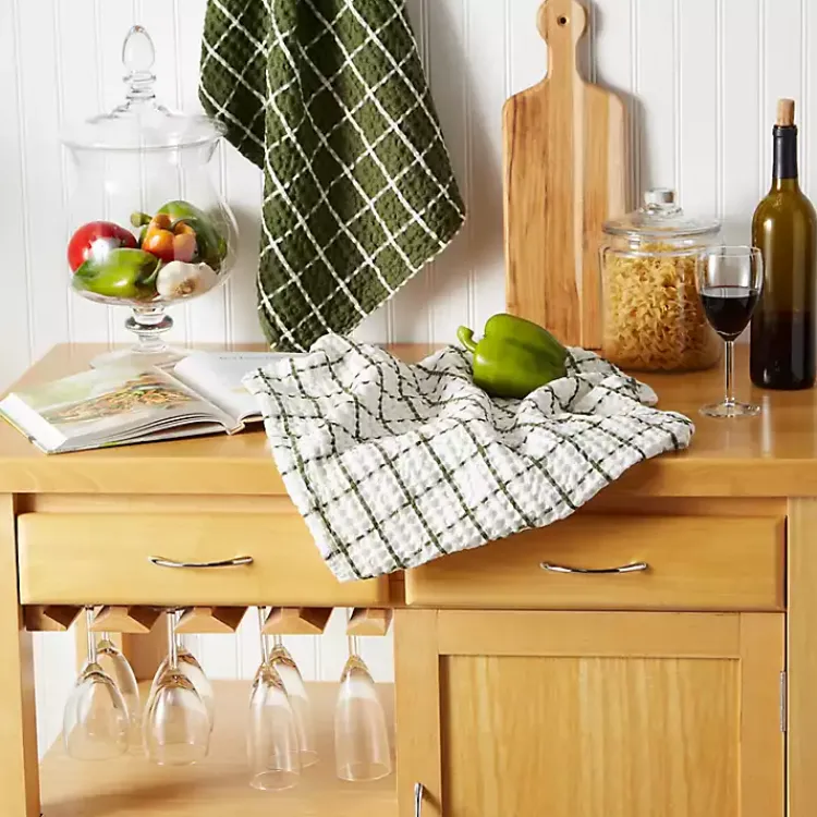 Kitchen Accessories-Kirklands Home Sage Windowpane Oversized Dish Towels, Set of 2 Green