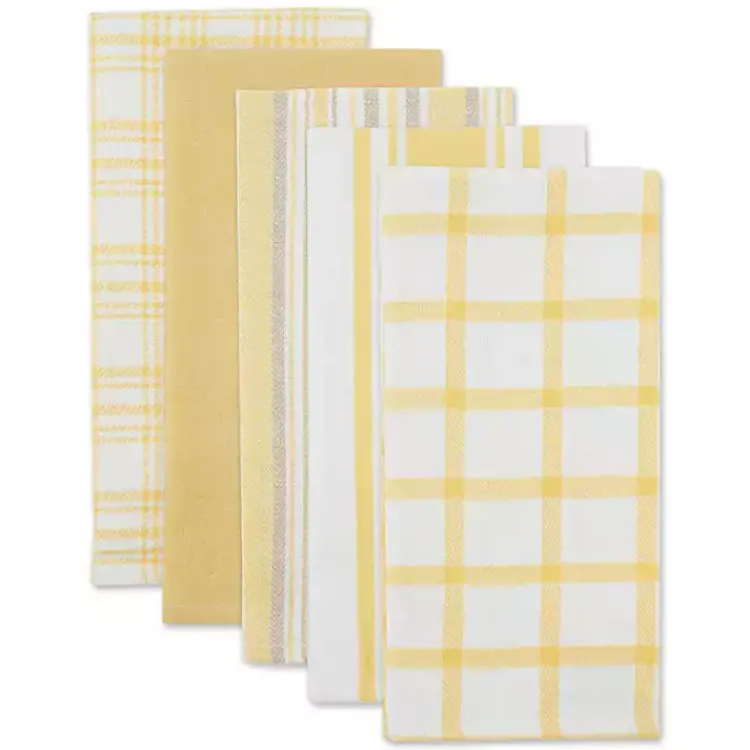 Kitchen Accessories-Kirklands Home Yellow Woven Assorted Dishtowels, Set of 5