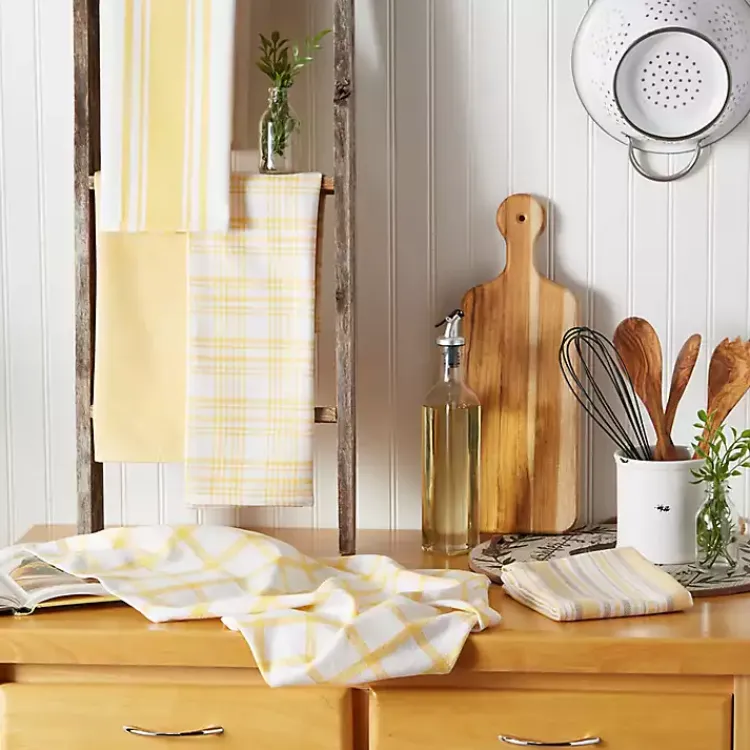 Kitchen Accessories-Kirklands Home Yellow Woven Assorted Dishtowels, Set of 5