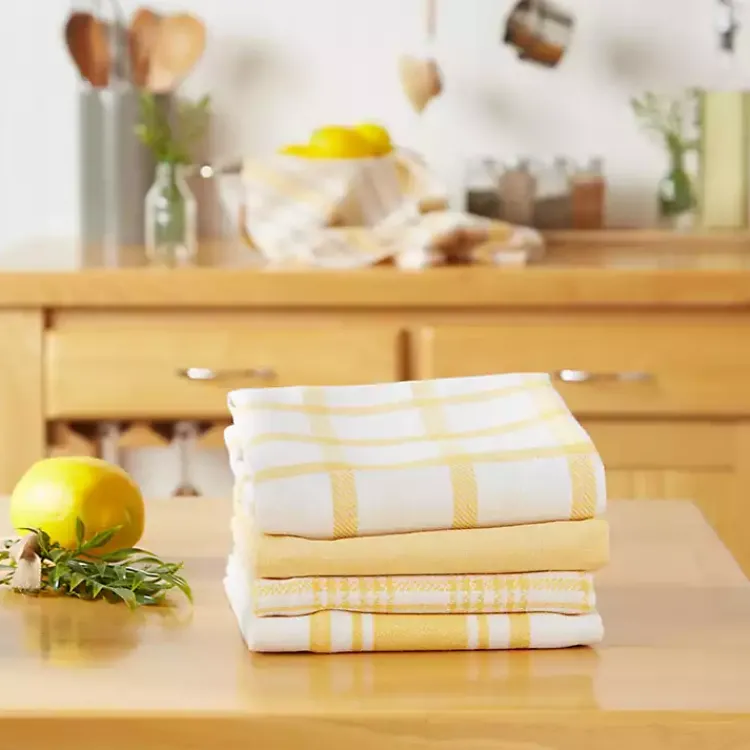 Kitchen Accessories-Kirklands Home Yellow Woven Assorted Dishtowels, Set of 5