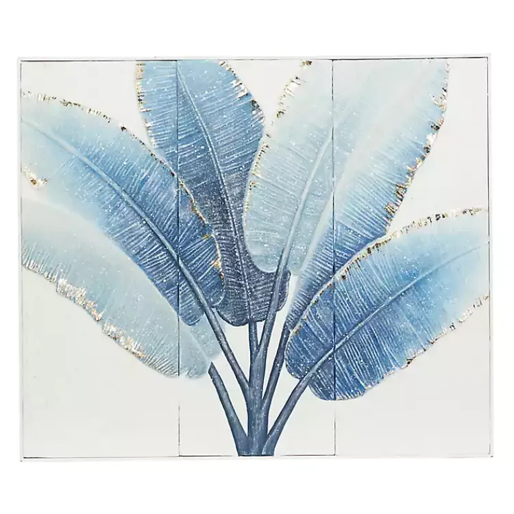 Framed Art-Kirklands Home Blue Leaves Coastal Metal Art Print