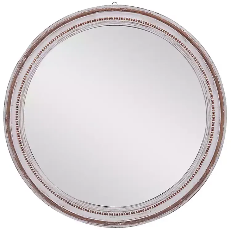 Decorative Mirrors-Kirklands Home Distressed White Wood Round Frame Wall Mirror